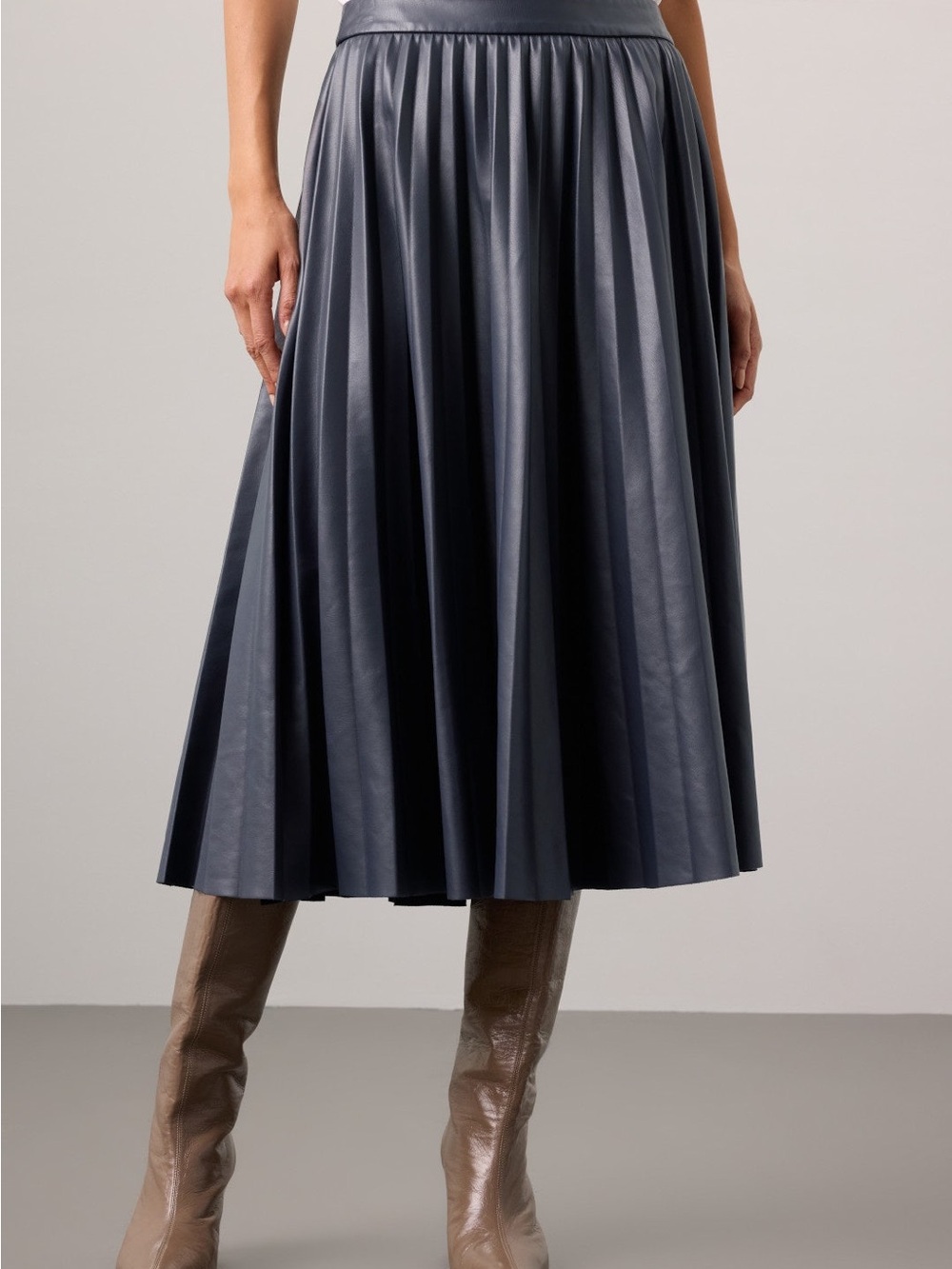 Navy Textured Button Jacket with Navy Pleated Midi Skirt - Picture 2 of 11